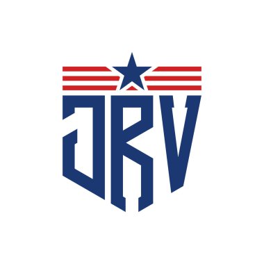 Yıldız ve Amerikan Bayrak Kayışlı Vatansever JRV logosu. ABD Bayrağı ile JRV Logosu