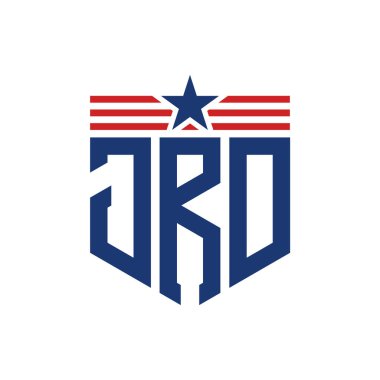 Yıldız ve Amerikan Bayrak Kayışlı Vatansever JRD logosu. ABD Bayrağı ile JRD Logosu