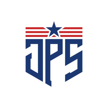 Patriotic JPS Logo with Star and American Flag Straps. Letter JPS Logo with USA Flag clipart