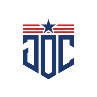 Yıldız ve Amerikan Bayrak Kayışlı Yurtsever Joc logosu. USA Flag 'li Mektup JOC Logosu