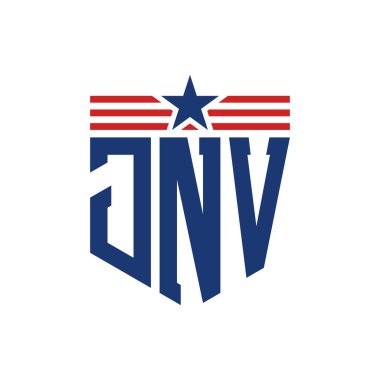 Yıldız ve Amerikan Bayrak Kayışlı Vatansever JNV logosu. ABD Bayrağı ile JNV Logosu