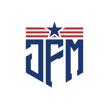 Star ve American Flag Straps 'li Vatansever JFM logosu. ABD Bayrağı ile JFM Logosu