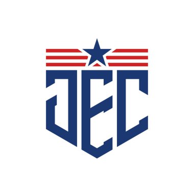 Yıldız ve Amerikan Bayrak Kayışlı Vatansever JEC logosu. ABD Bayrağı ile JEC Mektubu Logosu