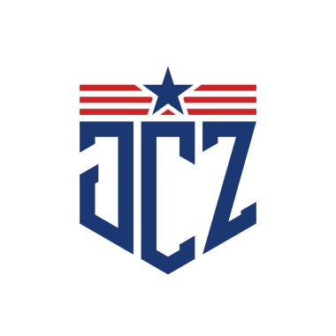 Yıldız ve Amerikan Bayrak Kayışlı Vatansever JCZ logosu. ABD Bayrağı 'na sahip JCZ Harfi