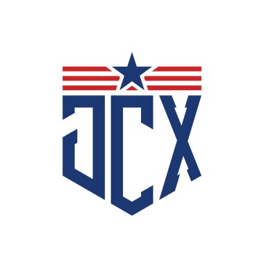 Yıldız ve Amerikan Bayrak Kayışlı Vatansever JCX logosu. USA Flag ile Harf JCX Logosu