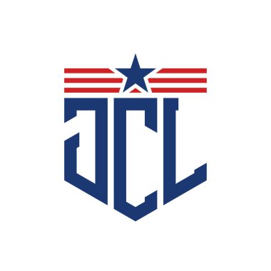 Yıldız ve Amerikan Bayrak Kayışlı Vatansever JCL logosu. USA Flag ile Harf JCL Logosu