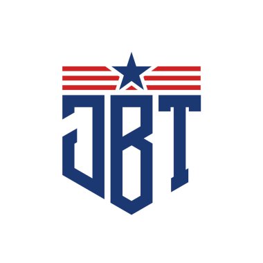 Yıldız ve Amerikan Bayrak Kayışlı Vatansever JBT logosu. ABD Bayrağı ile JBT Logosu