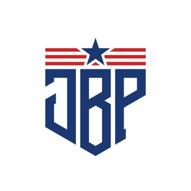 Yıldız ve Amerikan Bayrak Kayışlı Vatansever JBP logosu. ABD Bayrağı ile JBP Logosu