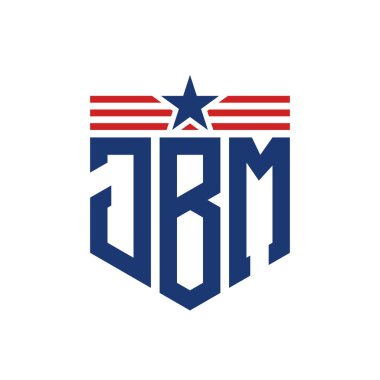 Yıldız ve Amerikan Bayrak Kayışlı Vatansever JBM logosu. USA Flag ile Harf JBM Logosu