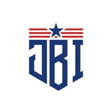 Yıldız ve Amerikan Bayrak Kayışlı Vatansever JBI logosu. ABD Bayrağı ile JBI Logosu Mektubu