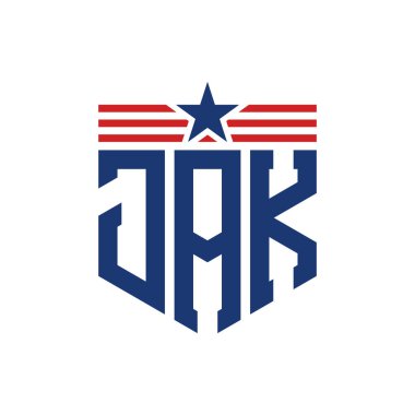 Yıldız ve Amerikan Bayrak Kayışlı Vatansever JAK logosu. ABD Bayrağıyla Mektup JAK Logosu