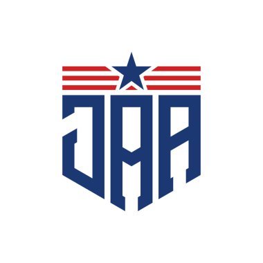 Patriotic JAA Logo with Star and American Flag Straps. Letter JAA Logo with USA Flag clipart