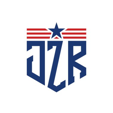 Yıldız ve Amerikan Bayrak Kayışlı Vatansever JZR logosu. ABD Bayrağı ile JZR Harfi Logosu