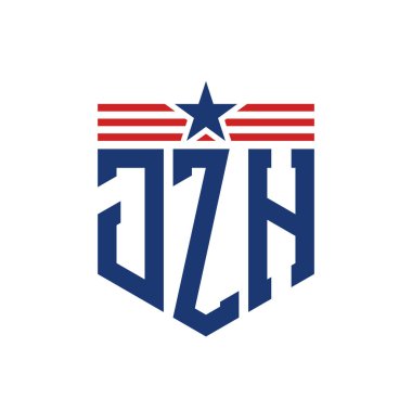 Yıldız ve Amerikan Bayrak Kayışlı Vatansever JZH logosu. ABD Bayrağı ile JZH Logosu