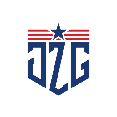 Yıldız ve Amerikan Bayrak Kayışlı Vatansever JZG logosu. ABD Bayrağı ile JZG Harfi