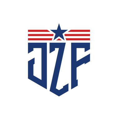 Yıldız ve Amerikan Bayrak Kayışlı Vatansever JZF logosu. ABD Bayrağı ile JZF Logosu