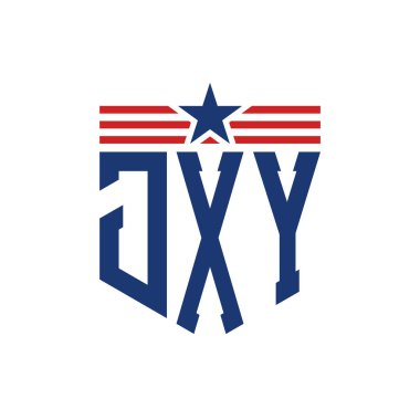 Yıldız ve Amerikan Bayrak Kayışlı Vatansever JXY logosu. ABD Bayrağı ile JXY Logosu