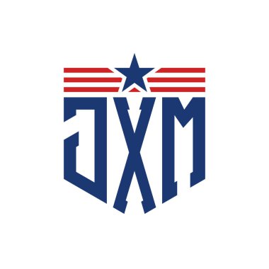 Yıldız ve Amerikan Bayrak Kayışlı Vatansever JXM logosu. ABD Bayrağı ile JXM Logosu