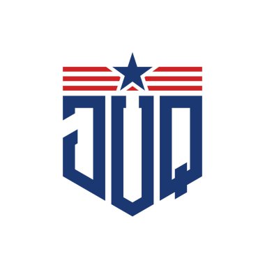 Yıldız ve Amerikan Bayrak Kayışlı Vatansever JUQ logosu. USA Flag ile JUQ harfi logosu