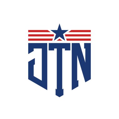 Yıldız ve Amerikan Bayrak Kayışlı Vatansever JTN logosu. ABD Bayrağı ile JTN Logosu