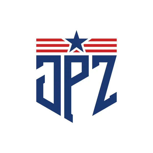 stock vector Patriotic JPZ Logo with Star and American Flag Straps. Letter JPZ Logo with USA Flag