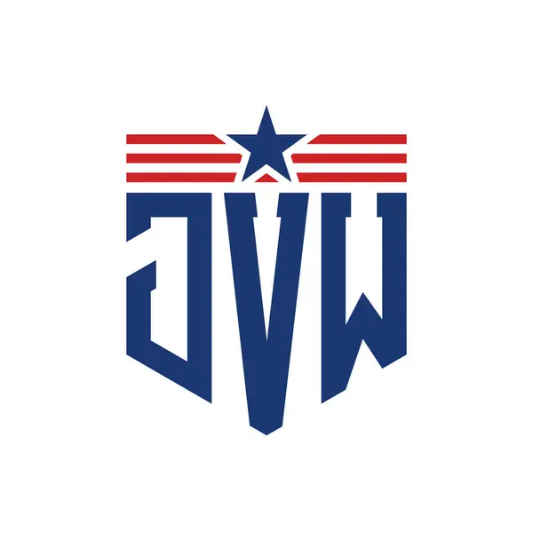 stock vector Patriotic JVW Logo with Star and American Flag Straps. Letter JVW Logo with USA Flag