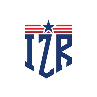 Yıldız ve Amerikan Bayrak Kayışlı Vatansever IZR logosu. ABD Bayrağı ile IZR Logosu