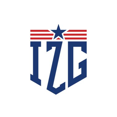 Yıldız ve Amerikan Bayrak Kayışlı Vatansever IZG logosu. ABD Bayrağı ile IZG logosu