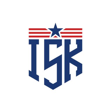 Patriotic ISK Logo with Star and American Flag Straps. Letter ISK Logo with USA Flag clipart