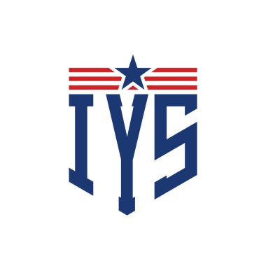 Patriotic IYS Logo with Star and American Flag Straps. Letter IYS Logo with USA Flag clipart