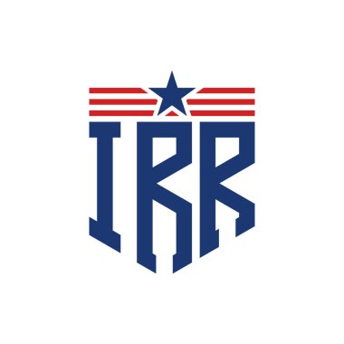 Patriotic IRR Logo with Star and American Flag Straps. Letter IRR Logo with USA Flag clipart