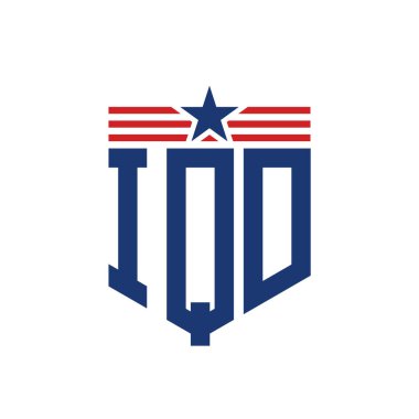 Yıldız ve Amerikan Bayrak Kayışlı Vatansever IQD logosu. ABD Bayrağı ile Harf IQD logosu