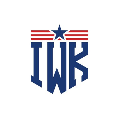 Yıldız ve Amerikan Bayrak Kayışlı Vatansever IWK logosu. ABD Bayrağı ile IWK Logosu Mektubu