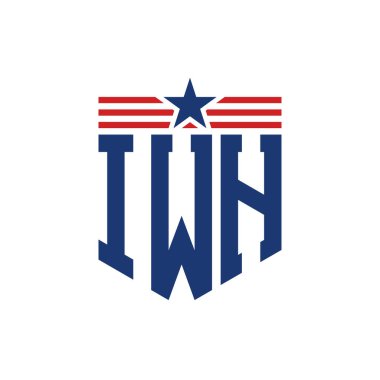 Yıldız ve Amerikan Bayrak Kayışlı Vatansever IWH logosu. ABD Bayrağı ile IWH logosu