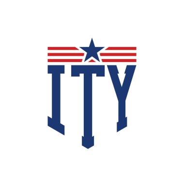 Patriotic ITY Logo with Star and American Flag Straps. Letter ITY Logo with USA Flag clipart