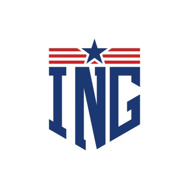 Yıldız ve Amerikan Bayrak Kayışlı Yurtsever ING logosu. USA Flag 'lı Letter ING Logosu