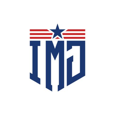 Yıldız ve Amerikan Bayrak Kayışlı Vatansever IMJ logosu. IMJ logosu ve USA Flag