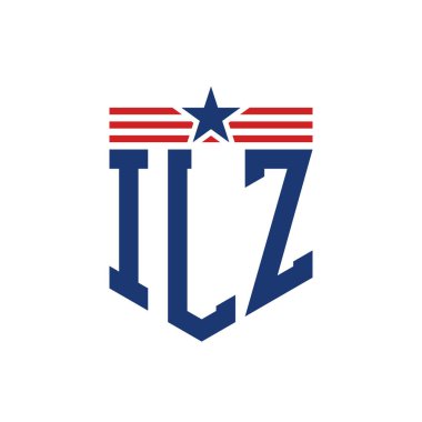 Yıldız ve Amerikan Bayrak Kayışlı Vatansever ILZ logosu. USA Flag ile ILZ Harfi Logosu