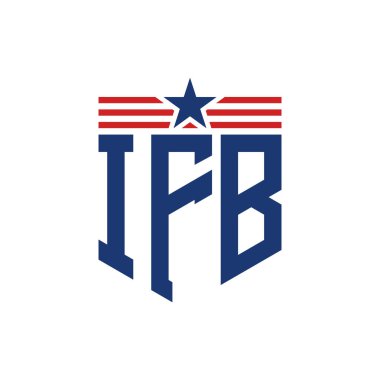 Patriotic IFB Logo with Star and American Flag Straps. Letter IFB Logo with USA Flag clipart