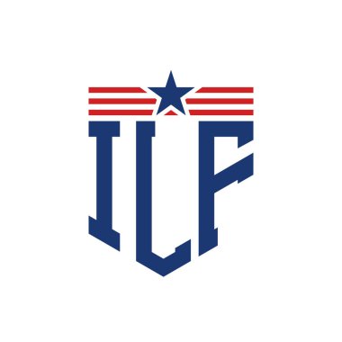 Patriotic ILF Logo with Star and American Flag Straps. Letter ILF Logo with USA Flag clipart