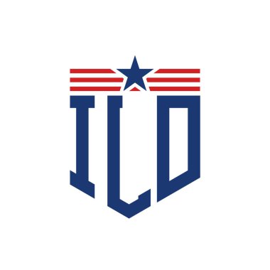 Patriotic ILD Logo with Star and American Flag Straps. Letter ILD Logo with USA Flag clipart