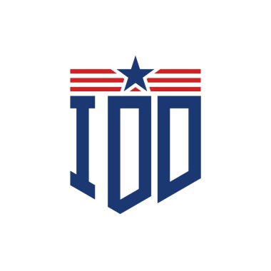 Patriotic IDD Logo with Star and American Flag Straps. Letter IDD Logo with USA Flag clipart