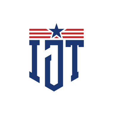 Yıldız ve Amerikan Bayrak Kayışlı Vatansever IJT logosu. ABD Bayrağı ile IJT Logosu