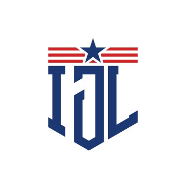 Yıldız ve Amerikan Bayrak Kayışlı Vatansever IJL logosu. ABD Bayrağı ile IJL Logosu Mektubu