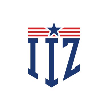 Yıldız ve Amerikan Bayrak Kayışlı Vatansever IIZ logosu. ABD Bayrağı ile IIZ Logosu