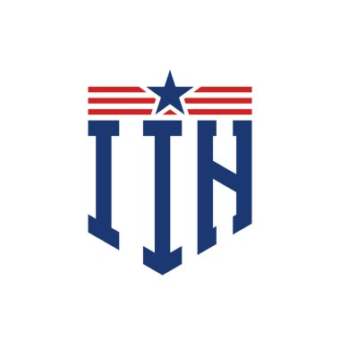 Patriotic IIH Logo with Star and American Flag Straps. Letter IIH Logo with USA Flag clipart