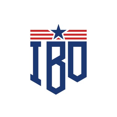 Patriotic IBO Logo with Star and American Flag Straps. Letter IBO Logo with USA Flag clipart