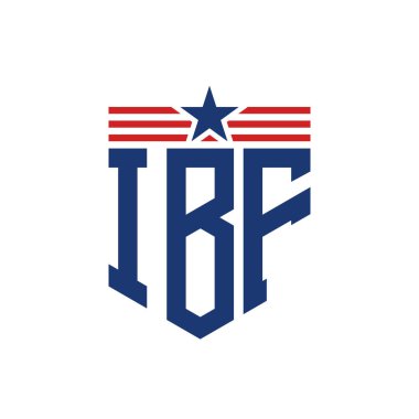 Patriotic IBF Logo with Star and American Flag Straps. Letter IBF Logo with USA Flag clipart