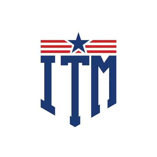 stock vector Patriotic ITM Logo with Star and American Flag Straps. Letter ITM Logo with USA Flag