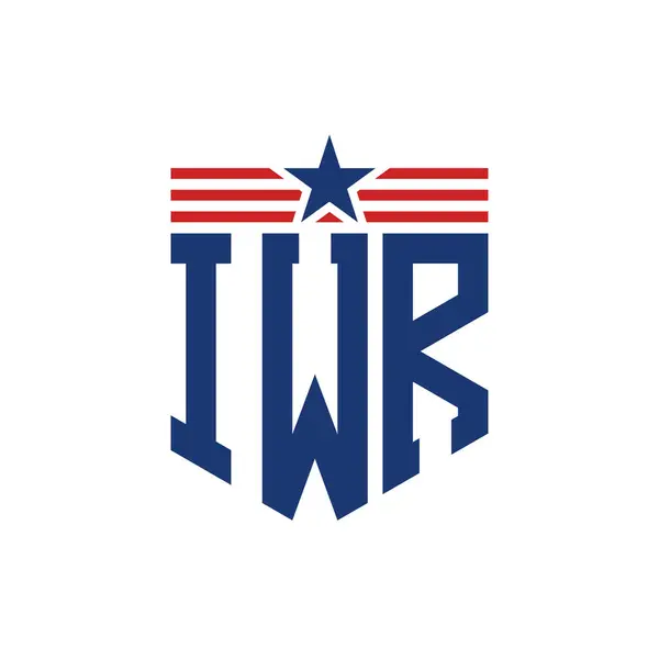 stock vector Patriotic IWR Logo with Star and American Flag Straps. Letter IWR Logo with USA Flag